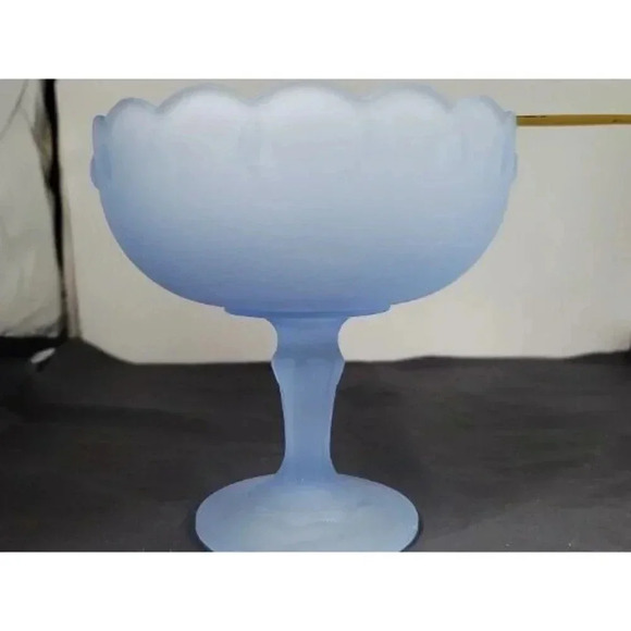 Vintage Indiana Glass Light Blue Satin Frosted Blue Teardrop Pedestal Compote - Picture 8 of 9